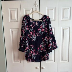 Jessica London Navy Floral Ruffle Sleeve Top